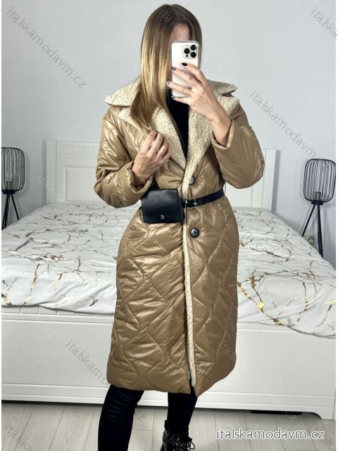 Kabát zimný s baránkom dlhý rukáv dámsky (S/M ONE SIZE) TALIANSKA MÓDA IMWK233942/DU S/M hnedá
