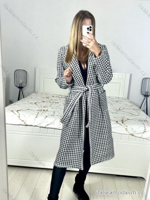 Kabát flaušový dlouhý rukáv dámský (S/M/L ONE SIZE) ITALSKÁ MÓDA IMWD233932/DU M / L Čierno-biela