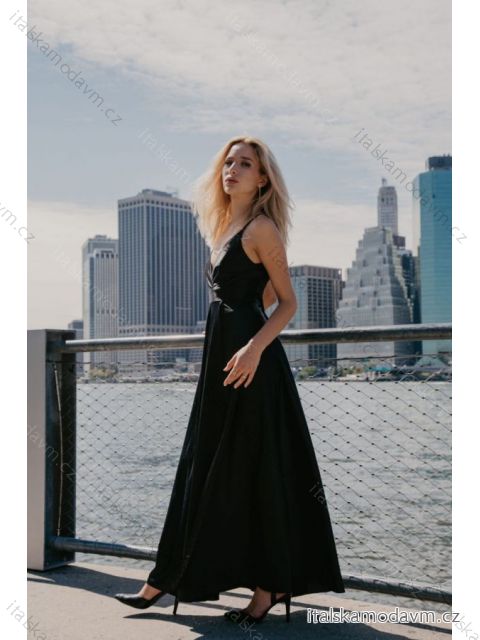 Šaty dlouhé společenské na ramínka dámské (36-48) POLSKÁ MÓDA PMLMR23MIA-1 čierna 36
