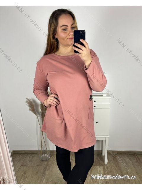 Šaty teplé dlouhý rukáv dámske nadrozmer (3XL/4XL/5XL ONE SIZE) TALIANSKA MÓDA IM423XIMA/DR 4XL / 5XL ružová