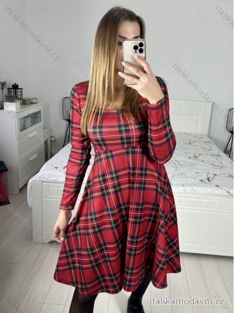 Šaty elegantný vianočný dlhý rukáv dámske (S/M ONE SIZE) TALIANSKA MÓDA IMM23M19398/DUR červená S/M