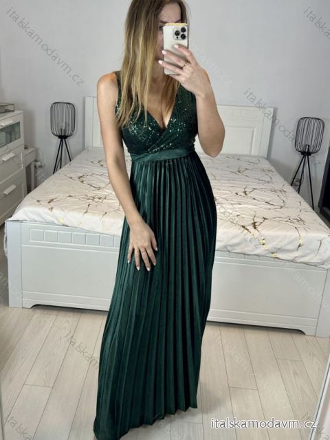 Šaty dlhé spoločenské flitrové zamatové bez rukávu dámske (S/M ONE SIZE) TALIANSKA MÓDA IMWB233931/DU