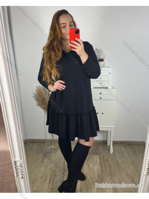 Šaty elegantný dlhý rukáv dámske nadrozmer (3XL/4XL ONE SIZE) TALIANSKA MÓDA IMWQ23202/DUR čierna 3XL / 4XL