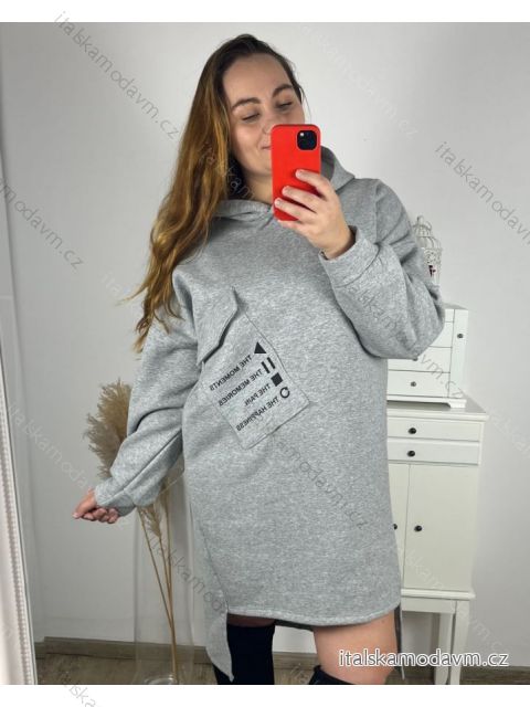 Šaty teplé mikinové oversize dlhý rukáv dámske (3XL/4XL ONE SIZE) TALIANSKA MÓDA IMD23804/DR 3XL/4XL šedá