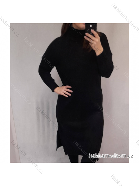 Šaty dlhé pletené s rolákom dlhý rukáv dámske (L / XL ONE SIZE) TALIANSKÁ MÓDA IM4212550 čierna L/XL one size