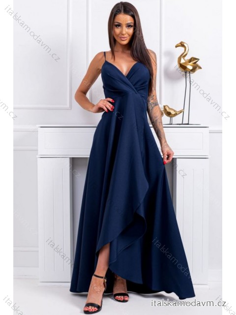 Šaty dlouhé elegantní společenské na ramínka dámské nadrozměr (36-42) POLSKÁ MÓDA PMLBF23LIVIA9 tmavě modrá 40