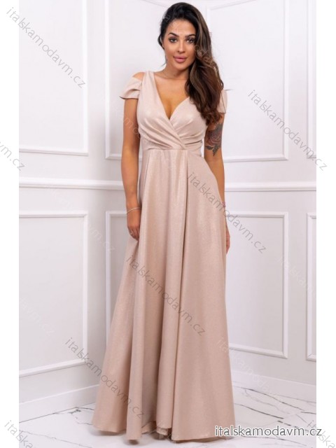 Šaty dlhé elegantné spoločenské bez rukávu dámske nadrozmer (36-52) POLSKÁ MÓDA PMLBF23GALA1 béžová 46