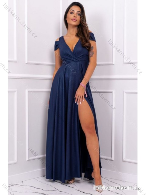 Šaty dlhé elegantné spoločenské bez rukávu dámske nadrozmer (36-52) POLSKÁ MÓDA PMLBF23GALA4 tmavo modrá 46