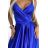 512-4 JULIET elegantné dlhé saténové šaty s výstrihom a rázporkom pri nohaviciach - kráľovská modrá