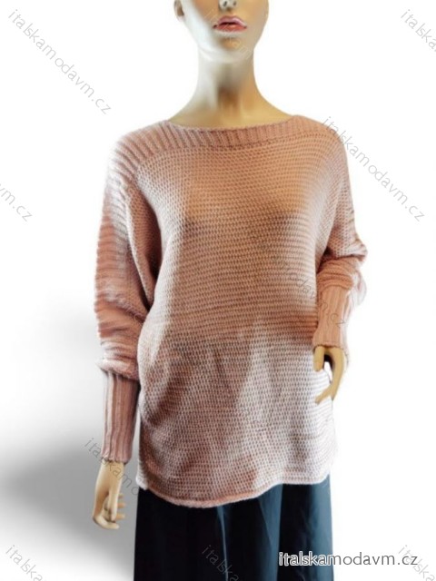 Svetr pletený oversize dlouhý rukáv dámský nadrozměr (XL/2XL ONE SIZE) TURECKÁ MODA TME24001/DR XL/2XL růžová