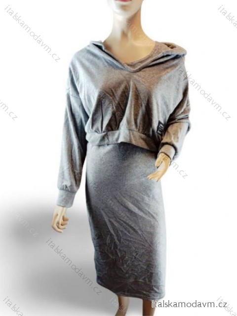 Souprava šaty a mikina dámská (S/M ONE SIZE) ITALSKÁ MÓDA IMC23348/DR S/M šedá