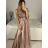 Šaty dlhé plesové elegantné na ramienka dámske (S/M ONE SIZE) TALIANSKA MÓDA IMPBB22O5728/DR hnedá
