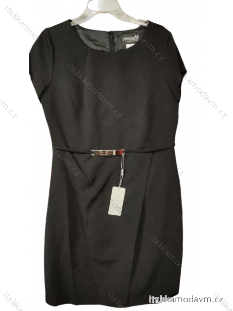 Šaty elegantné spoločenské krátky rukáv dámske nadrozmer (42-54) POLSKÁ MÓDA PMF22008 Farba   čierna veľkosť   46
