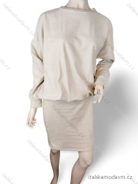 Šaty teplé voľnočasové dlhý rukáv dámske (S/M ONE SIZE) TALIANSKA MÓDA IMD23767/DU béžová S/M