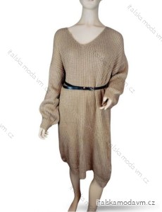 Šaty pletené s opaskom dlhý rukáv dámske (S/M ONE SIZE) TALIANSKA MÓDA IMM23M5173/DR