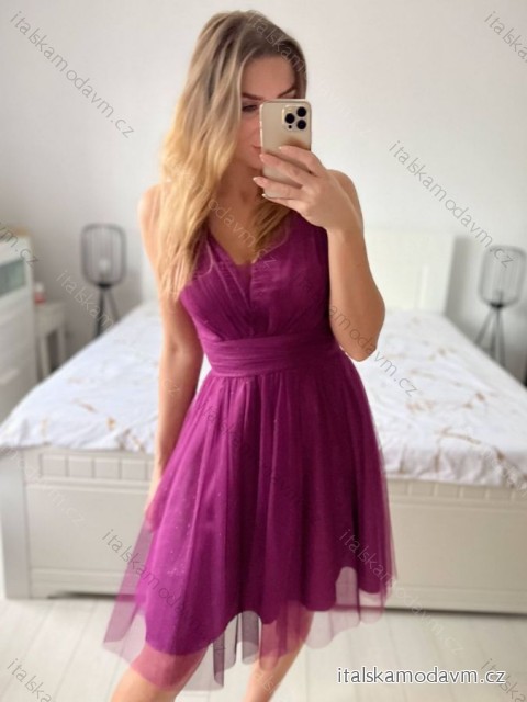 Šaty krátke spoločenské na ramienka dámske (S/M ONE SIZE) TALIANSKA MÓDA IMPSH23C662/DU