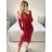 Šaty elegantné flitrové dlhý rukáv dámske (S/M ONE SIZE) TALIANSKA MóDA IMM23M30557/DU S/M červená