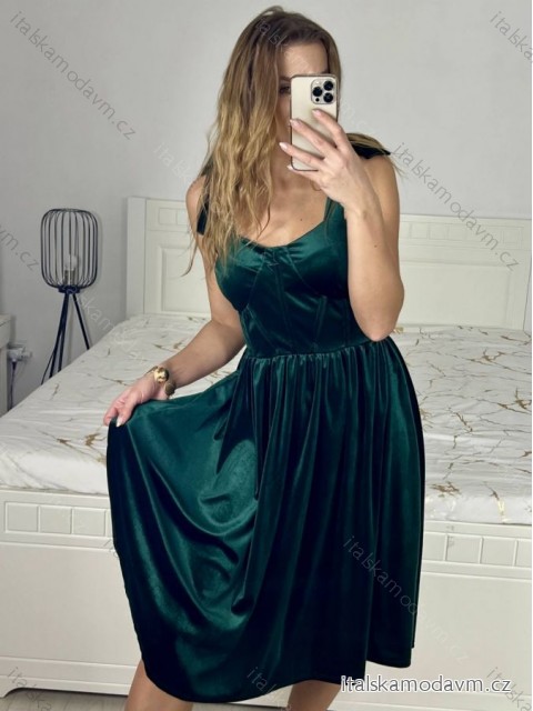 Šaty elegantní na ramínka dámské (S/M ONE SIZE) ITALSKÁ MÓDA IMWGB234466/DU   smaragdová   S/M