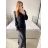 Šaty spoločenské dlhé trblietavé dlhý rukáv dámske (S/M ONE SIZE) TALIANSKA MODA IMM23FS52861/DU čierna S/M