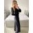 Šaty spoločenské dlhé trblietavé dlhý rukáv dámske (S/M ONE SIZE) TALIANSKA MODA IMM23FS52861/DU čierna S/M