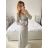 Šaty spoločenské dlhé trblietavé dlhý rukáv dámske (S/M ONE SIZE) TALIANSKA MODA IMM23FS52861/DU čierna S/M
