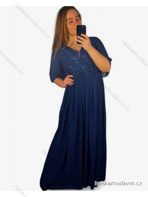 Šaty spoločenské elegantné plesové dlhé krátký rukáv dámske (L/XL) FRANCÚZSKA MÓDA FMF24KARIN/DU