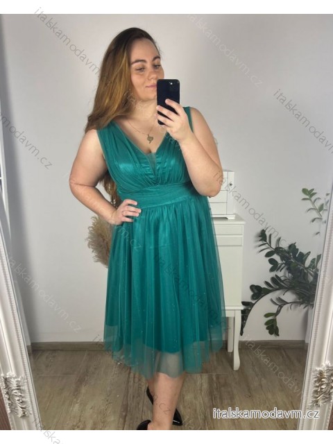 Šaty spoločenské bez rukávu dámske (L/XL ONE SIZE) TALIANSKA MóDA IMC23491/DU tyrkysová