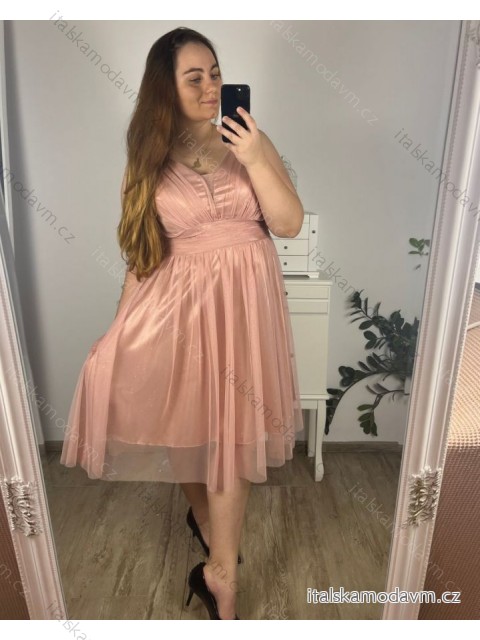 Šaty společenské  bez rukávu dámské (L/XL ONE SIZE) ITALSKá MóDA IMC23491/DU sv. růžová