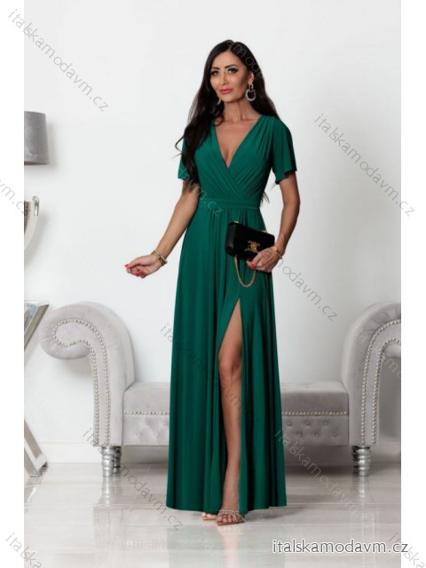 Šaty dlhé spoločenské krátky rukáv dámske (S - 2XL) POLSKÁ MÓDA PMLEL24BELLA5 zelená S