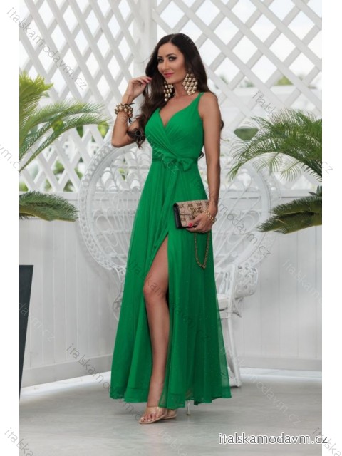 Šaty dlhé spoločenské trblietavé na ramienka dámske (32-42) POLSKÁ MÓDA PMLEL24JASMIN4 smaragdová 34