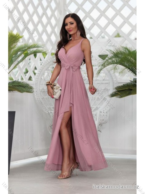 Šaty dlhé spoločenské trblietavé na ramienka dámske (32-42) POLSKÁ MÓDA PMLEL24JASMIN10 ružová 40
