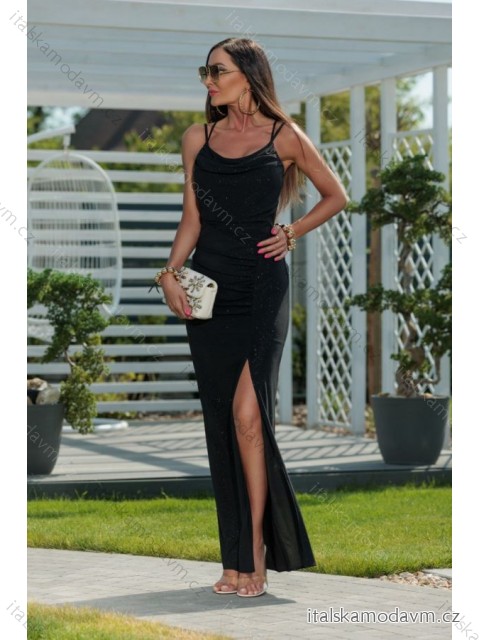 Šaty dlouhé třpytivé společenské na ramínka dámské (34-42) POLSKÁ MÓDA PMLEL24EDITH Černá 40