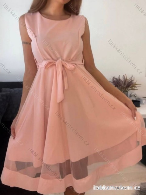 Šaty elegantní letní bez rukávu dámské (S/M/L ONE SIZE) ITALSKÁ MÓDA IMHMS23NELA/DU - Barva   světle růžová - Velikost   M/L
