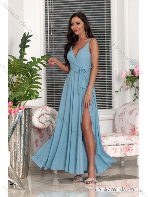 Šaty dlouhé společenské třpytivé na ramínka dámské (32-42) POLSKÁ MÓDA PMLEL24PARIS9