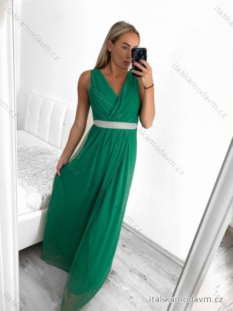Šaty dlhé spoločenské elegantné bez rukávov dámske (S/M ONE SIZE) TALIANSKA MÓDA IMPSH223598/DU zelená