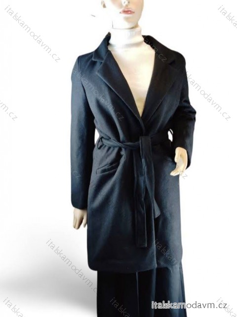 Kabát flaušový dlhý rukáv dámsky (S-2XL) TALIANSKA MÓDA IMC23599/DR M čierna