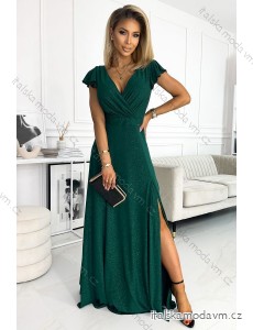 ŠATY  CRYSTAL dlhé trblietavé šaty s výstrihom - zelené NMC-411-1/DU