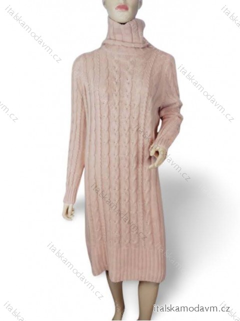 Šaty pletené s rolákom dámske (S/M ONE SIZE) TALIANSKA MÓDA IMM23M5196/DR