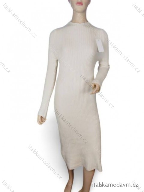 Šaty dlouhé úpletové dlouhý rukáv dámské (S/M ONE SIZE) ITALSKÁ MÓDA IMPGM23Y-23266/DR S/M smotanová