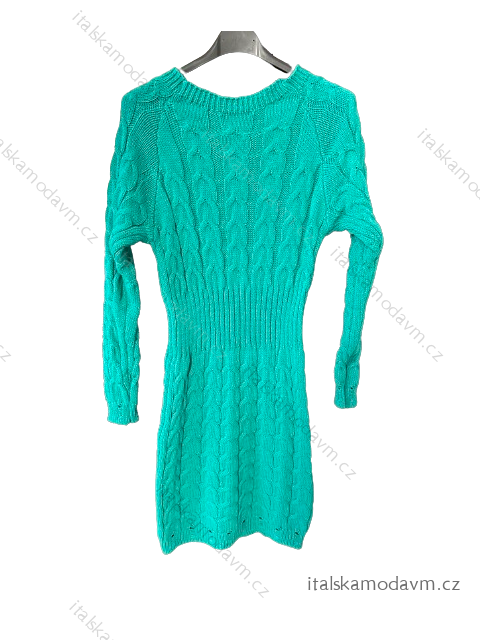 Šaty teplé pletené dlhý rukáv dámske (S/M ONE SIZE) TALIANSKA MÓDA IMWBL23011/DUR zelená