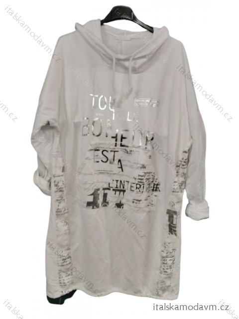 Šaty mikinové s kapucňou dlhý rukáv dámske (L/XL/2XL ONE SIZE) TALIANSKA MODA IMB23204/DR