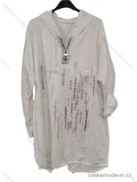 Šaty mikinové s kapucňou dlhý rukáv dámske (L/XL/2XL ONE SIZE) TALIANSKA MODA IMB23203/DR XL/2XL biela