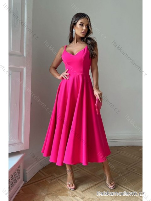 Šaty elegantné na ramienka dámske (34-40) POLSKÁ MÓDA PMLBC24244-70 neon ružová 40