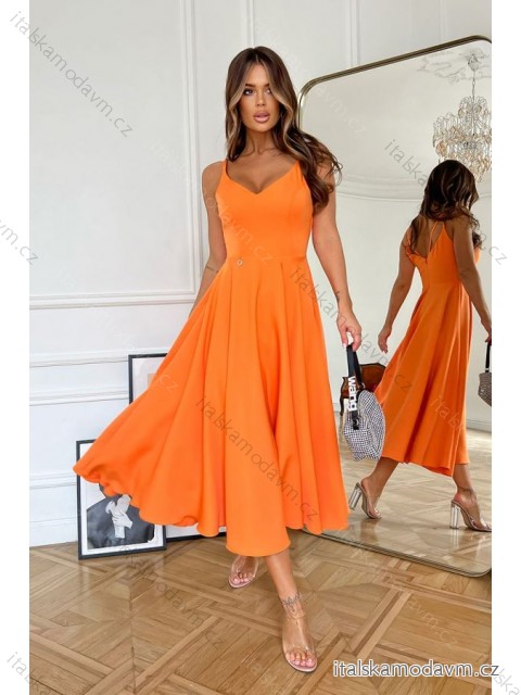 Šaty elegantné na ramienka dámske (34-40) POLSKÁ MÓDA PMLBC24244-09 oranžová 38