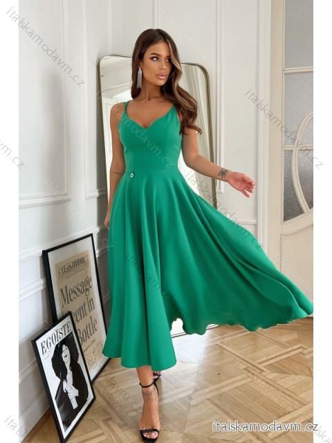 Šaty elegantné na ramienka dámske (34-40) POLSKÁ MÓDA PMLBC24244-18 zelená 34