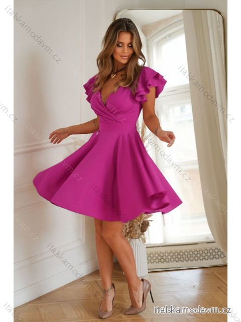 Šaty elegantní krátký rukáv dámské (34-42) POLSKÁ MÓDA PMLBC24281-50 tmavě růžová 36