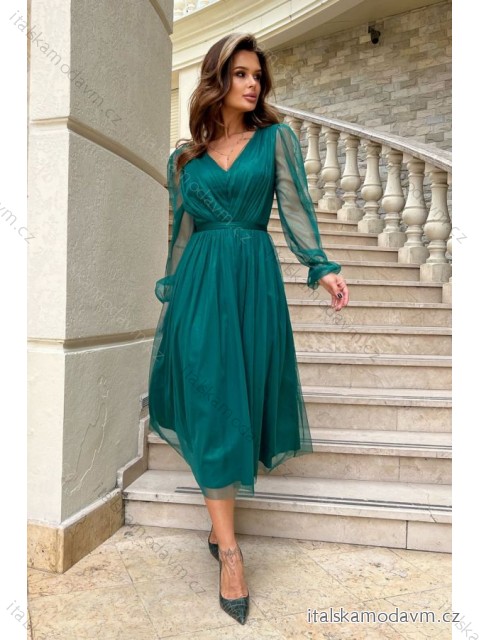 Šaty elegantný dlhý rukáv dámske (34-46) POLSKÁ MÓDA PMLBC24269-13 zelená 42