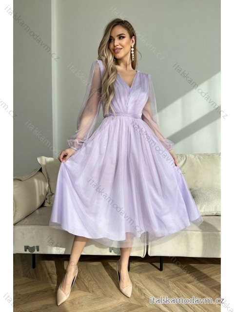 Šaty elegantný dlhý rukáv dámske (34-46) POLSKÁ MÓDA PMLBC24269-50 biela 34