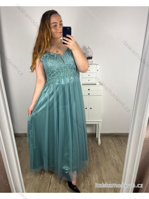 Šaty dlouhé společenské na ramínka dámské nadrozměr (L/XL/2XLNE SIZE) ITALSKÁ MÓDA IMPSH23L676/DUR mintová XL/2XL
