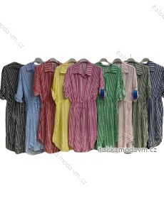 Šaty košeľové dlhý rukáv dámske nadrozmer prúžok (2XL/3XL ONE SIZE) TALIANSKA MÓDA IMC24012